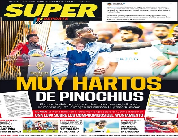 Jornal de Valência volta a chamar Vinicius Junior de Pinóquio após Prêmio  Sócrates, futebol espanhol