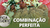 Massa com escarola e frango empanado na farofa