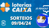 Loterias CAIXA: Mega-Sena, Quina, Lotofcil e mais 09/04/2024