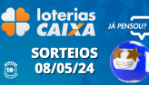 Loterias CAIXA: +Milionria, Quina, Lotofcil e mais 08/05/2024