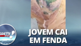 Jovem  resgatada com vida aps cair em fenda de 80 metros