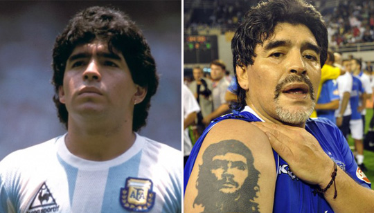 As tatuagens são ainda mais comuns entre argentinos. Ninguém menos do que Diego Armando Maradona tem uma tatuagem do polêmico personagem que liderou a Revolução Cubana ao lado de Fidel Castro