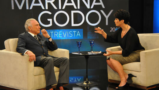 Na sequência, Temer aproveitou a visita à emissora para gravar uma entrevista exclusiva para o talk show apresentado pela jornalista Mariana Godoy