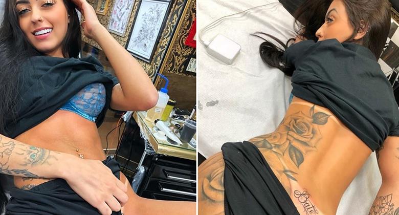 MC Mirella exibe tatuagens sugestivas perto da virilha e 