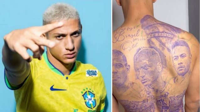 Richarlison faz tatuagem nas costas em homenagem a Neymar, Pelé e Ronaldo