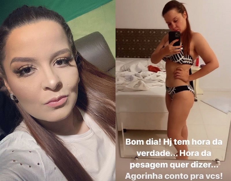 De biquíni, Maiara faz mistério antes de se pesar: