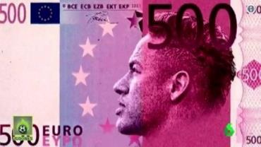 Notas falsas de 500 euros com o rosto de Neymar foram jogadas pela torcida do Bayern