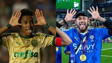 Estevão, do Palmeiras, quebra recorde de Neymar e é parabenizado pelo craque