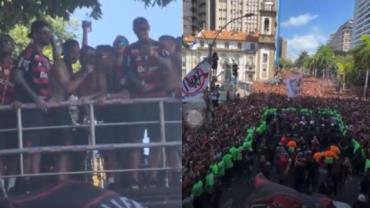 'Não tem Mundial': Jogadores do Flamengo provocam o Palmeiras em festa do título no Rio
