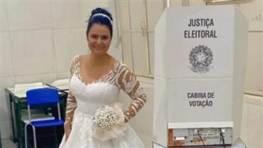 Em Goiás, empresária deixa o próprio casamento e vota vestida de noiva