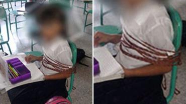 Menina de 6 anos é amarrada em cadeira em escola no México