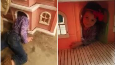 Garota viraliza ao ficar entalada em casa de bonecas e pedir para mãe não tirar foto