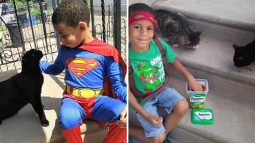 Menino de 5 anos vira "super-herói" para cuidar de gatos de rua