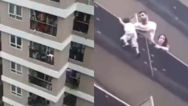 Vídeo: Criança cai do 12º e é salva por entregador