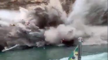 Vídeos registram momento em que rocha cede e atinge turistas em Capitólio, MG; assista