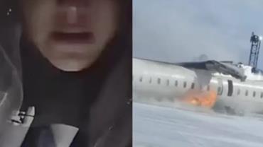 "O avião caiu, e eu estou de ponta cabeça": passageira grava vídeo após acidente aéreo em Toronto