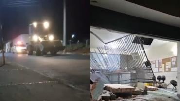 Empresário em surto invade cartório com retroescavadeira por causa de divórcio no Paraná