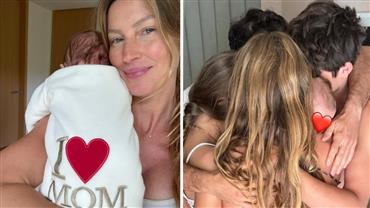 Gisele Bündchen presta homenagem aos filhos e mostra caçula pela primeira vez