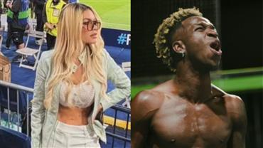 Modelo Day Magalhães viaja para jogo de Vini Jr. e alfineta Virgínia