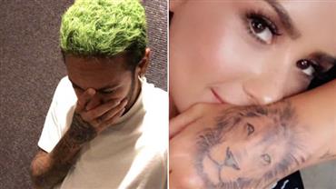 Neymar surge com cabelo verde e "combina" tattoo com Demi Lovato