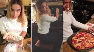 Anitta faz pizza em vídeo e marido brinca: "Única pessoa que cozinha sentada"