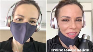 Em tratamento contra câncer, Ana Furtado usa máscara enquanto se exercita
