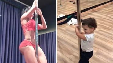 Gracyanne Barbosa faz pole dance e neta rouba a cena: "Desce, vovó"