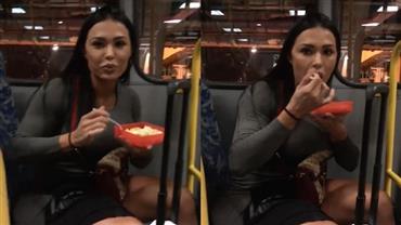 Gracyanne Barbosa é "flagrada" comendo marmita em ônibus: "Foco é tudo"