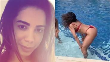 Anitta se esbalda em festa de Natal e dança de biquíni fio-dental na piscina