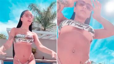 Mc Mirella mostra corpão em ângulo ousado em saidinha sensual de piscina