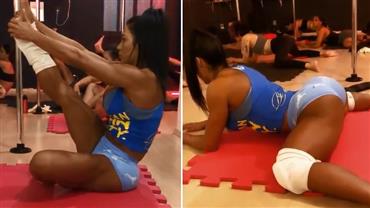 Gracyanne Barbosa exibe "bumbum na nuca" em aula de pole dance
