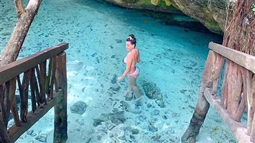 Letícia Lima se refresca de biquíni em águas cristalinas ao curtir férias no México