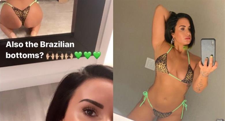 Demi Lovato faz selfie ousada e destaca calcinha brasileira: "Novo biquíni favorito"
