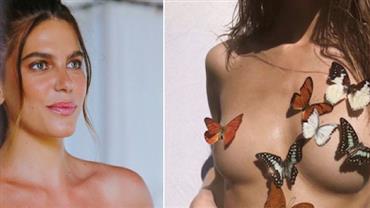 Mariana Goldfarb posta foto de topless e cobre seios com borboletas
