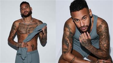 Neymar posa de cueca para campanha de Kim Kardashian