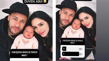 Neymar Jr. posa com Mavie e Bruna Biancardi e questiona seguidores: "Com quem se parece mais?"
