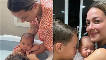Mãe de filho de Neymar dá banho em Mavie: "estou apaixonada"