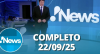 RedeTV! News (22/09/25) | Completo