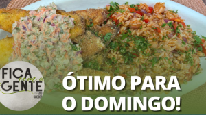 Pescada empanada no fubá com arroz espanhol