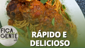 Bucatini com polpetone recheado ao sugo