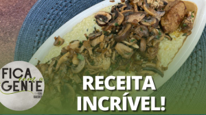 Risoto aos 4 queijos e filé mignon e cogumelos